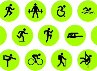Rækker af træningssymboler med forskellige aktiviteter.