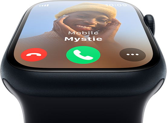 Et Apple Watch vist forfra med et indgående opkald på skærmen.