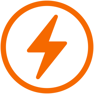 Et orange lynikon inde i en orange cirkel indikerer egenskaber for batteritid
