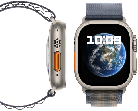 Det nye CO₂-neutrale Apple Watch Ultra 2 vist forfra og fra siden