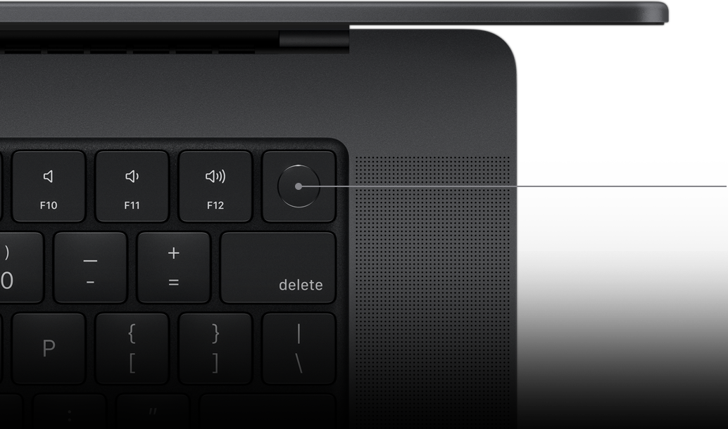 Pil, der viser Touch ID-tasten på Magic Keyboard.