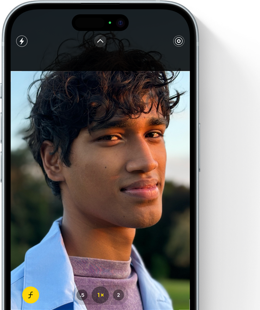 iPhone 15, der viser et billede med portræt-funktion