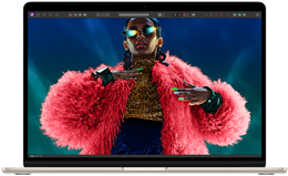 MacBook Air-skærm viser et farverigt billede for at demonstrere Liquid Retina-skærmens farveområde og opløsning