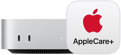 Sølvfarvet Mac mini vist forfra og AppleCare+