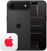 Ved siden af hinanden: iPhone Air vist bagfra med Fusion-kamerasystem, et objektiv og blitz, og iPhone Air vist forfra med skærm fra kant til kant