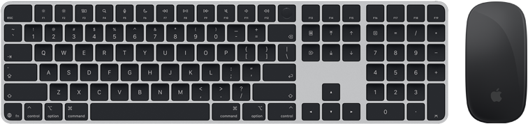 Magic Keyboard med Touch ID og Magic Mouse vist ovenfra