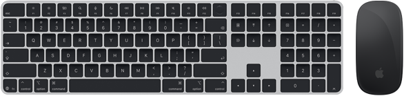Magic Keyboard med Touch ID og Magic Mouse vist ovenfra