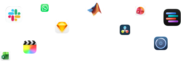 Forskellige appsymboler er arrangeret rundt om teksten: Lad dine professionelle apps flyve