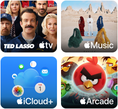 iPad med tilbud på Apple One. Køb en ny iPad, og få Apple One gratis i tre måneder, så du kan få adgang til disse tjenester sammen: Apple TV, Apple Music, iCloud+ og Apple Arcade
