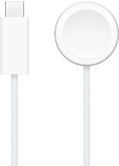 USB-C-oplader ved siden af en hurtig magnetisk Apple Watch-oplader