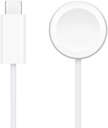 USB-C-oplader ved siden af en hurtig magnetisk Apple Watch-oplader
