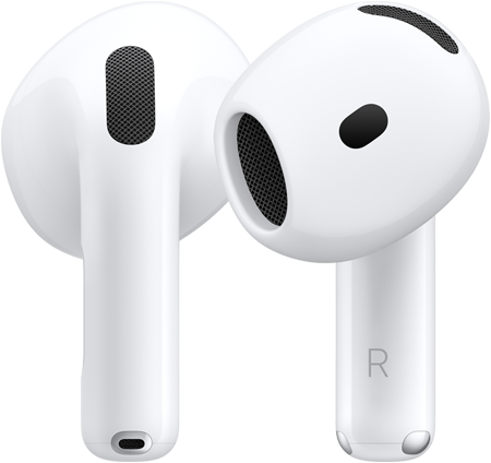 AirPods 5-øretelefoner vist forfra og bagfra for at fremhæve designet