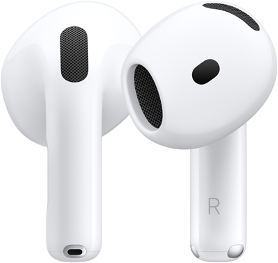 AirPods 5-øretelefoner vist forfra og bagfra for at fremhæve designet