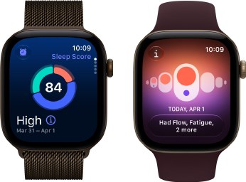 Apple Watch Series 12 med urkasse i aluminium i farven mørk bronze, Søvnkvalitet med cirkeldiagram, Digital Crown og Milanorem i farven mørk bronze