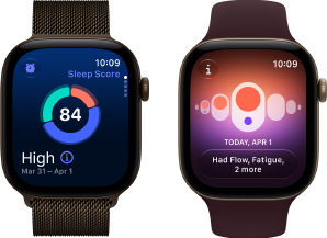 Apple Watch Series 12 med urkasse i aluminium i farven mørk bronze, Søvnkvalitet med cirkeldiagram, Digital Crown og Milanorem i farven mørk bronze