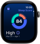 Apple Watch Series 12 med urkasse i aluminium i farven space grey, Søvnkvalitet med cirkeldiagram, Digital Crown i højre side