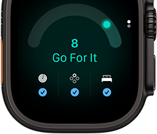 Apple Watch Ultra 4 med urkasse i sort titanium, kapacitetsscore på 8, Digital Crown og hævet sideknap i højre side