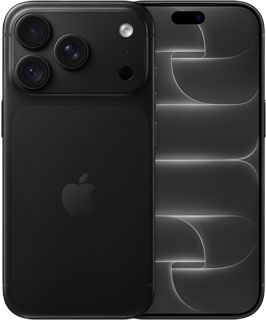 iPhone 18 Pro i sort vist bagfra med Pro Fusion-kamerasystem øverst og Apple-logo i midten og vist forfra med skærm fra kant til kant