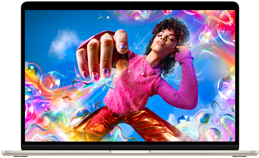 MacBook Air-skærm med et farverigt billede for at vise Liquid Retina-skærmens farveområde og opløsning