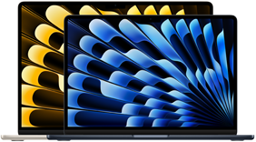 13" og 15" MacBook Air-modeller set forfra for at vise skærmstørrelserne (måles diagonalt)