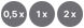 0,5 x, 1 x, 2 x