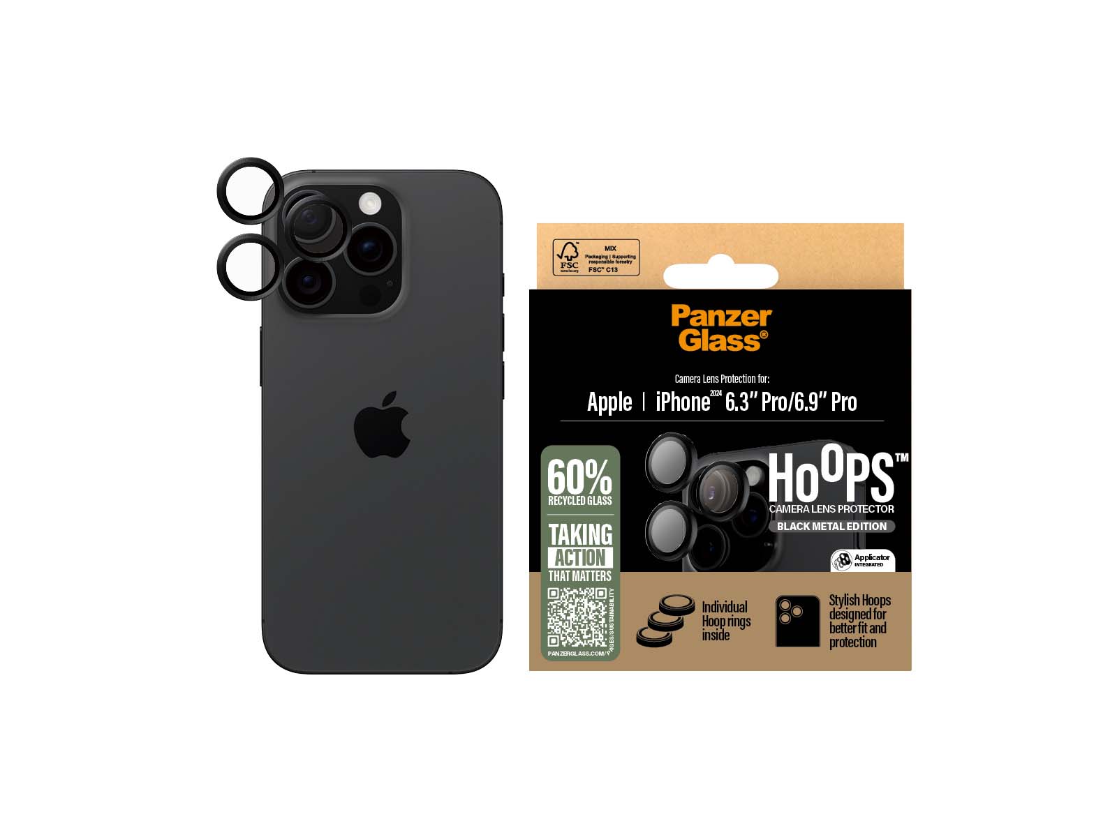 PanzerGlass Hoops Sort Kameralinsebeskytter iPhone 16 Pro & 16 Pro Max