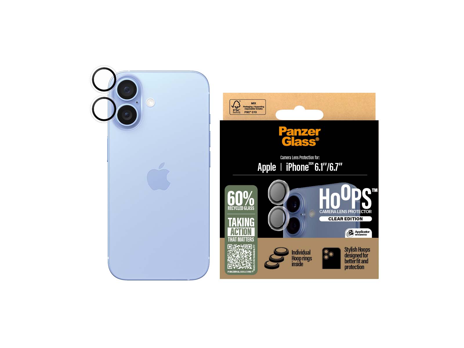 PanzerGlass Hoops Transparent Kameralinsebeskytter iPhone 16 & 16 Plus