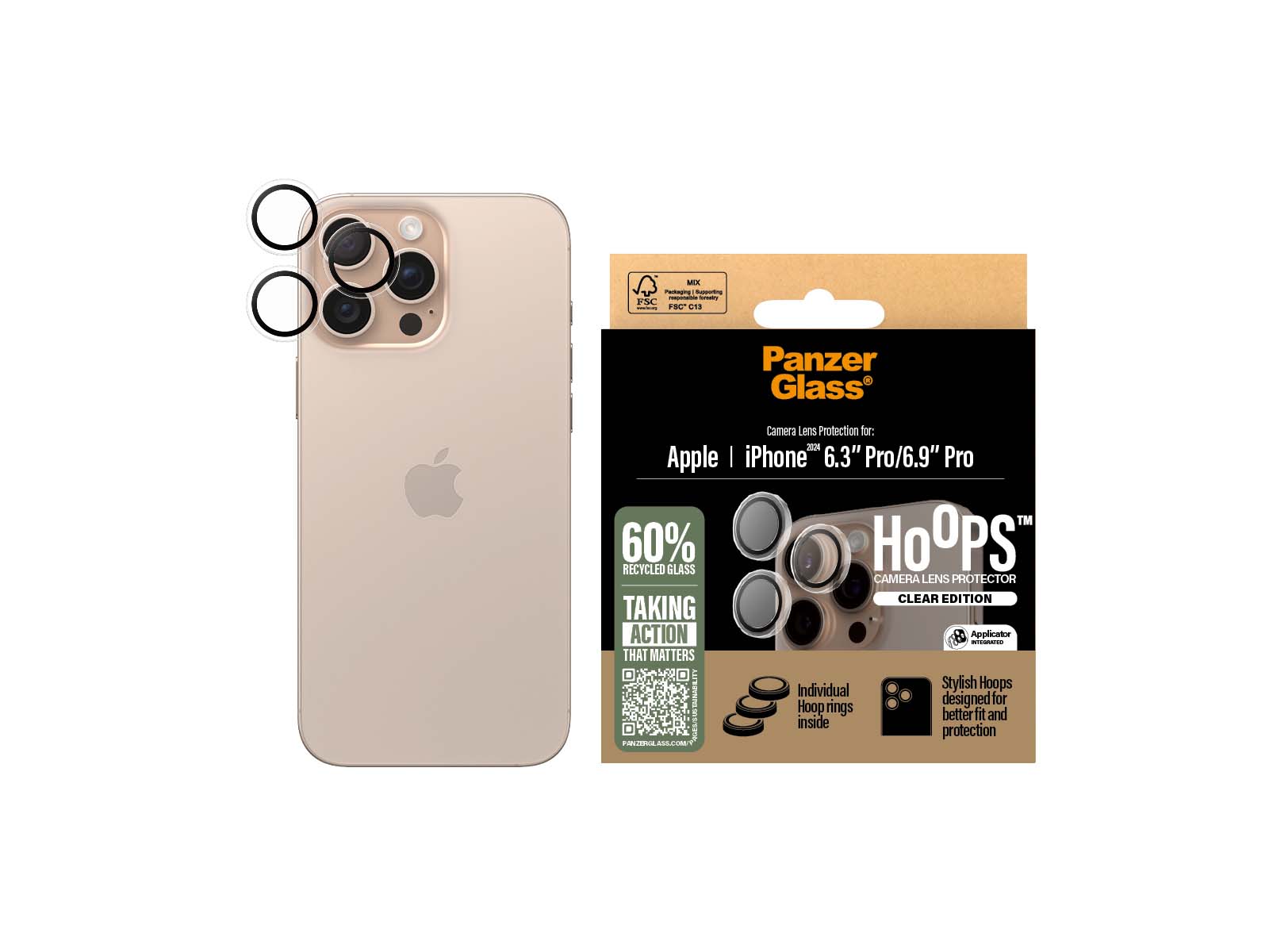 PanzerGlass Hoops Transparent Kameralinsebeskytter iPhone 16 Pro & 16 Pro Max