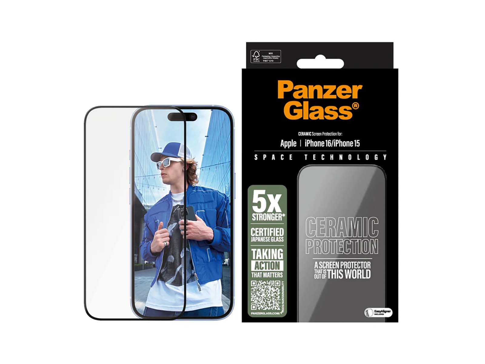 PanzerGlass Ceramic Skærmbeskyttelse iPhone 16 & 15 - Ultra-Wide Fit
