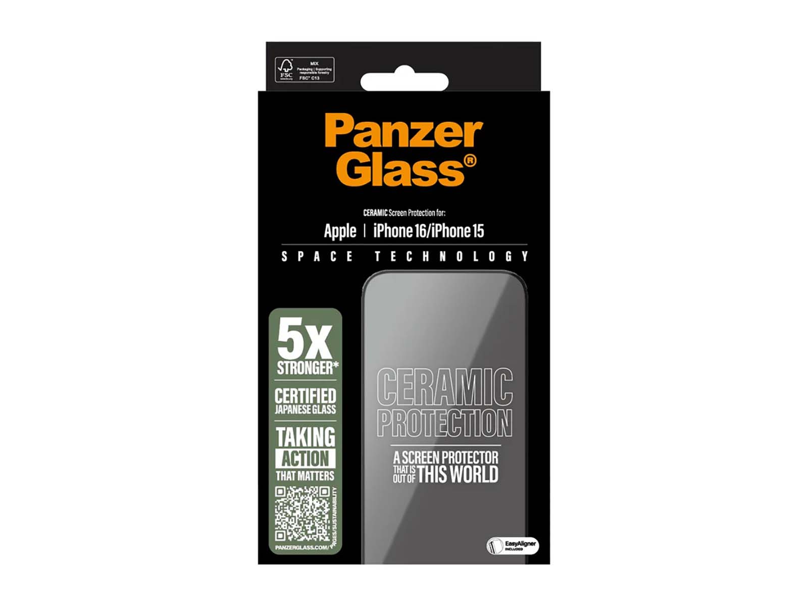 PanzerGlass Ceramic Skærmbeskyttelse iPhone 16 & 15 - Ultra-Wide Fit