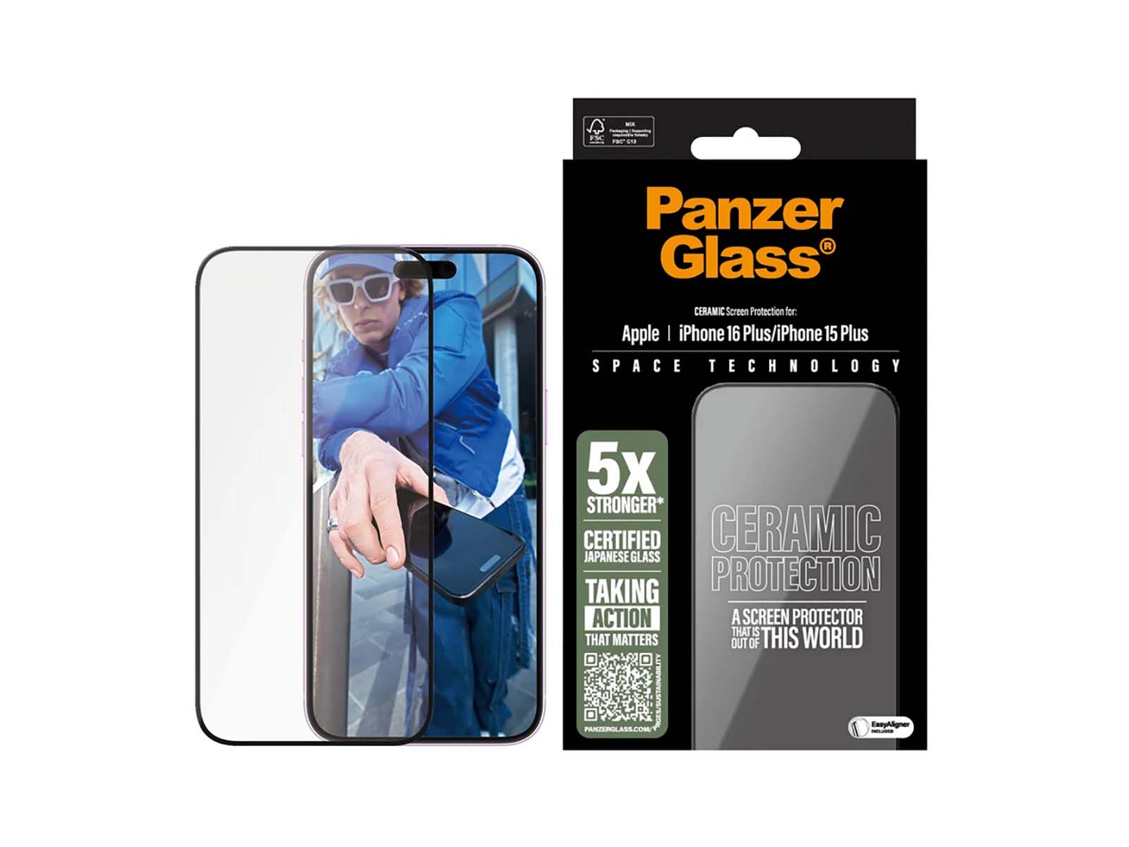 PanzerGlass Ceramic Skærmbeskyttelse iPhone 16 Plus & 15 Plus - Ultra-Wide Fit