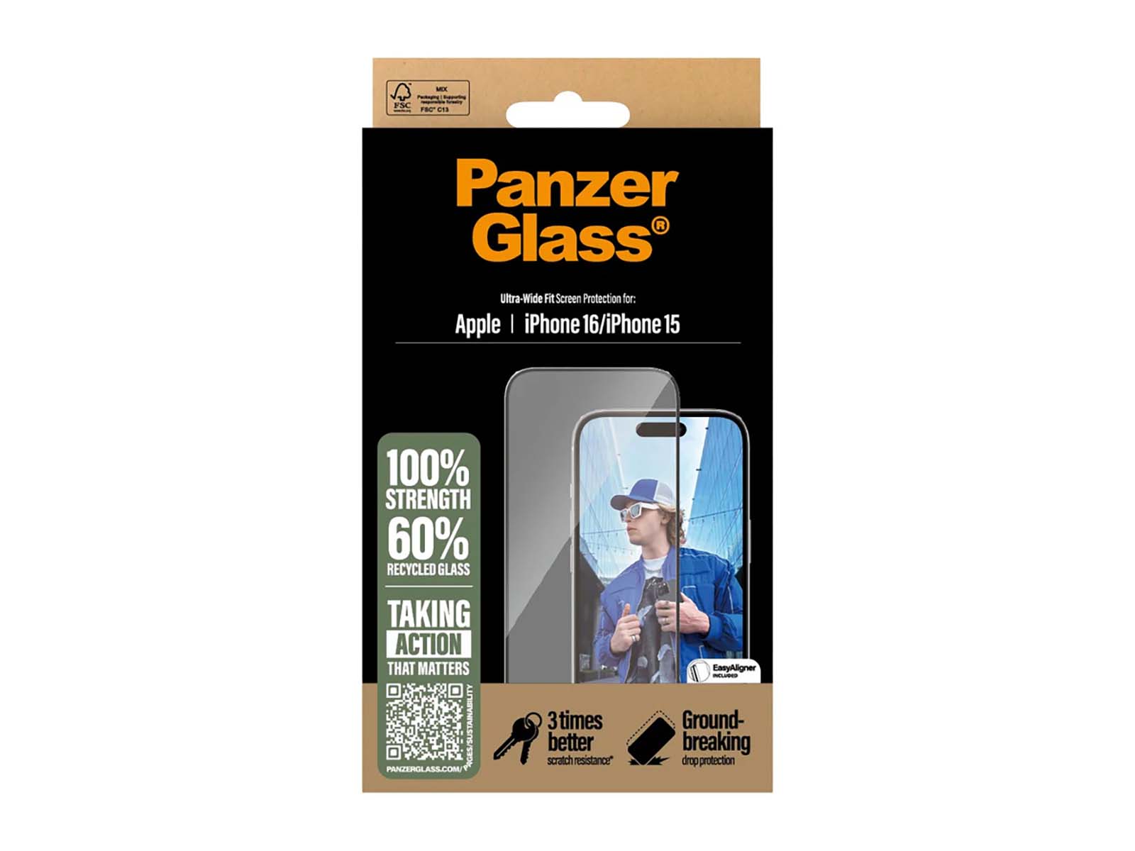 PanzerGlass Skærmbeskyttelse iPhone 16 & 15 - Ultra-Wide Fit