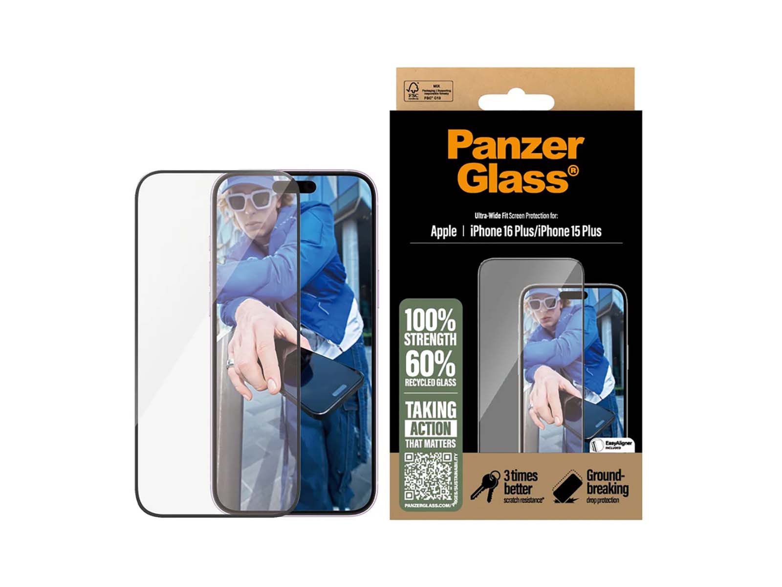 PanzerGlass Skærmbeskyttelse iPhone 16 Plus & 15 Plus - Ultra-Wide Fit
