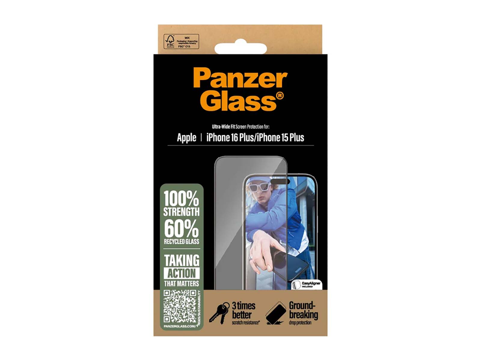 PanzerGlass Skærmbeskyttelse iPhone 16 Plus & 15 Plus - Ultra-Wide Fit