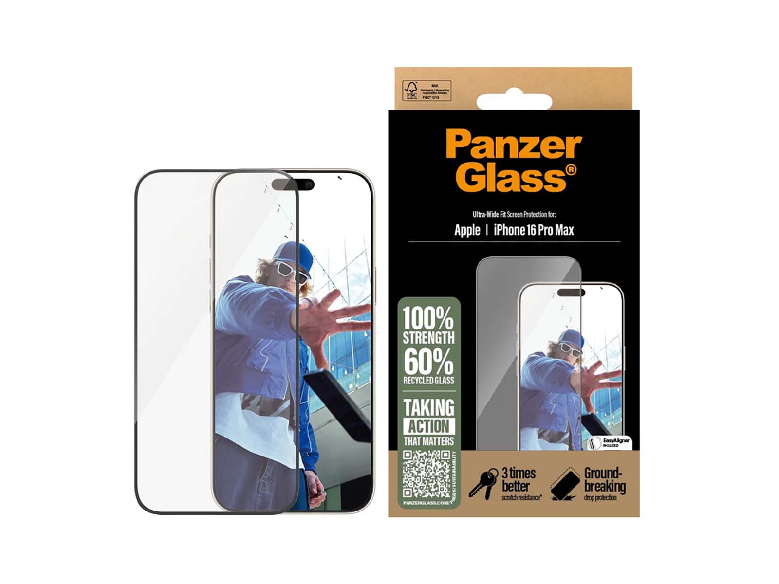 PanzerGlass Skærmbeskyttelse iPhone 16 Pro Max - Ultra-Wide Fit